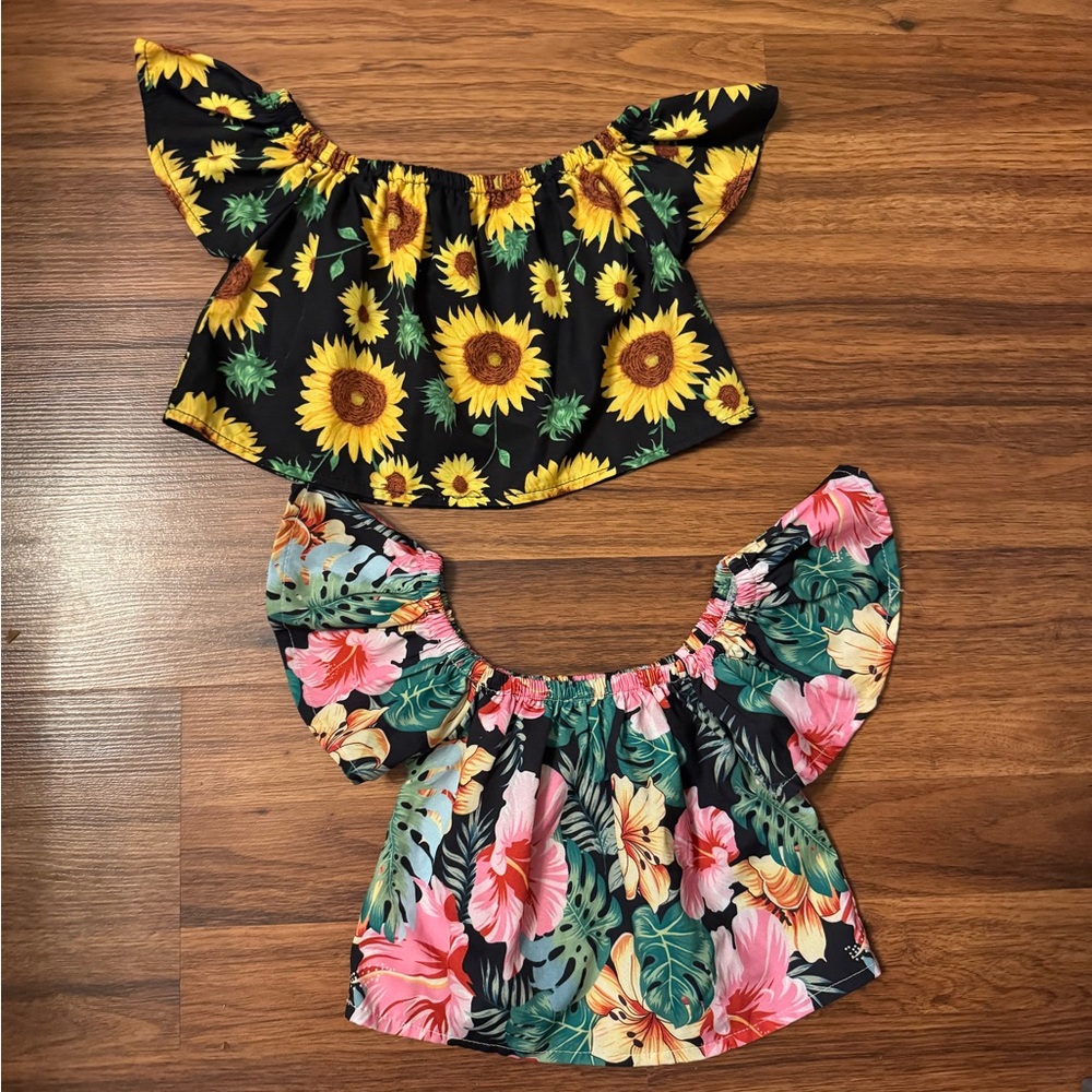 Floral Off-Shoulder toddler Tops - Black and Pink